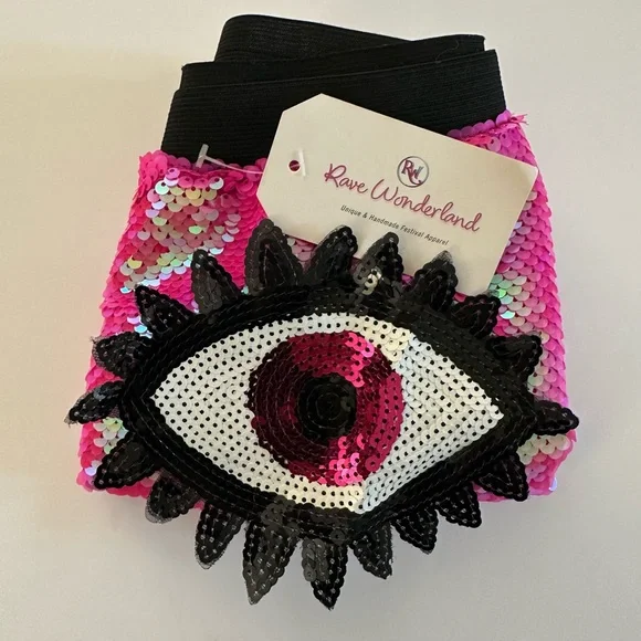 RAVE WONDERLAND Pink Sequin Eye Design Bikini Bottom L/XL - Picture 2 of 8